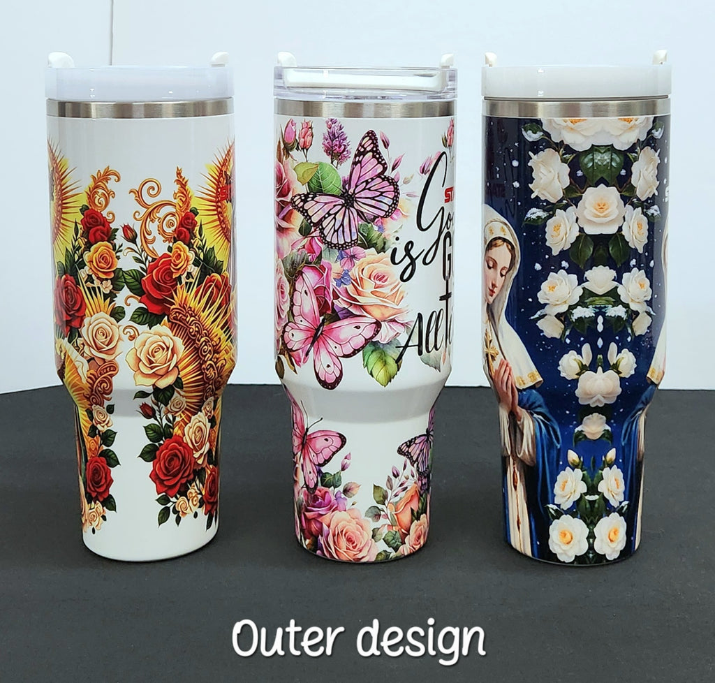 RELIGION Stainless Steel Tumbler Cups | 40 oz | GUADALUPE, GOD IS GOOD ALL THE TIME, VIRGIN MARY